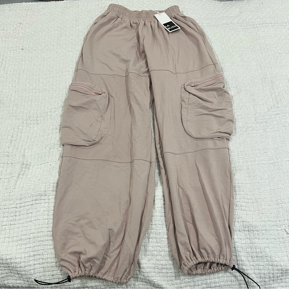 Labijou Cargo Jogger Sweatpants Drawstring Cuffed Blush Pink Size S